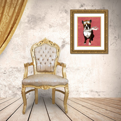 Boston Terrier Flying Ace Gold Ornate Wood Framed Art Print with Double Matting by Fab Funky