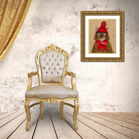 Maine Coon Cat Gold Ornate Wood Framed Art Print with Double Matting by Fab Funky