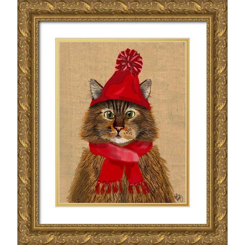 Maine Coon Cat Gold Ornate Wood Framed Art Print with Double Matting by Fab Funky