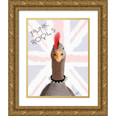 Punk Rock Goose Gold Ornate Wood Framed Art Print with Double Matting by Fab Funky
