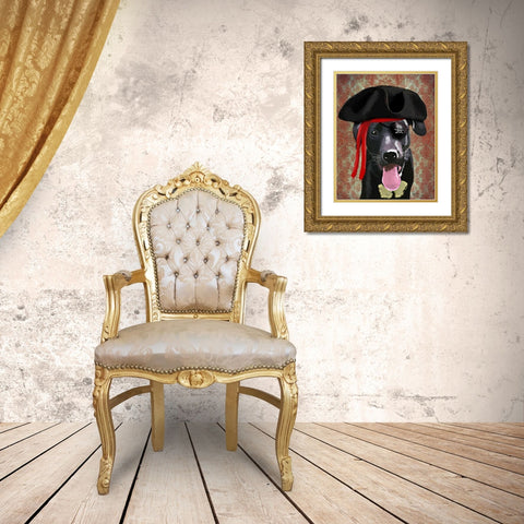 Black Labrador Pirate Dog Gold Ornate Wood Framed Art Print with Double Matting by Fab Funky