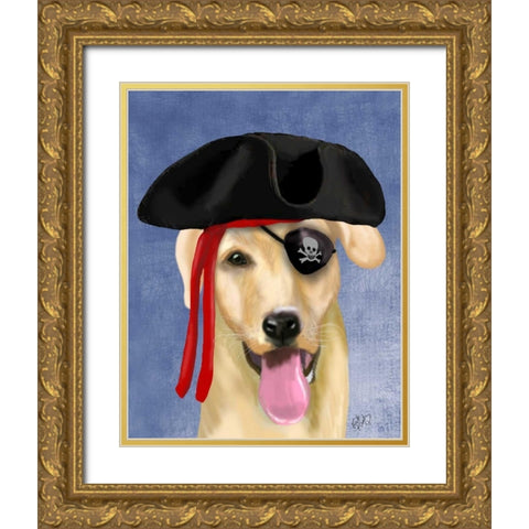 Yellow Labrador Pirate Gold Ornate Wood Framed Art Print with Double Matting by Fab Funky