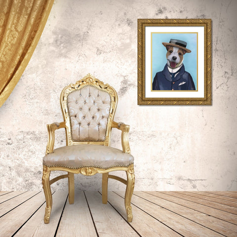 Jack Russell in Boater Gold Ornate Wood Framed Art Print with Double Matting by Fab Funky