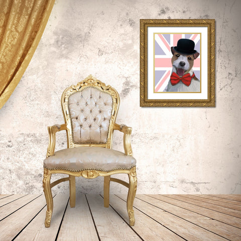 Union Jack Jack Russell Gold Ornate Wood Framed Art Print with Double Matting by Fab Funky