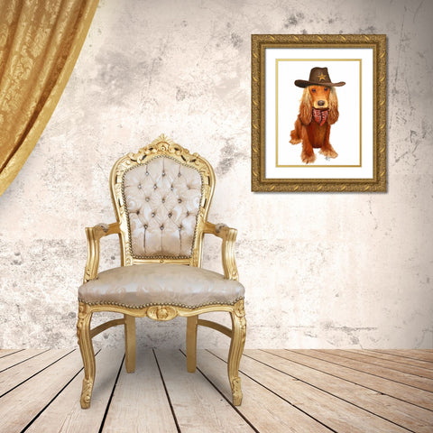 Cocker Spaniel Cowboy Gold Ornate Wood Framed Art Print with Double Matting by Fab Funky