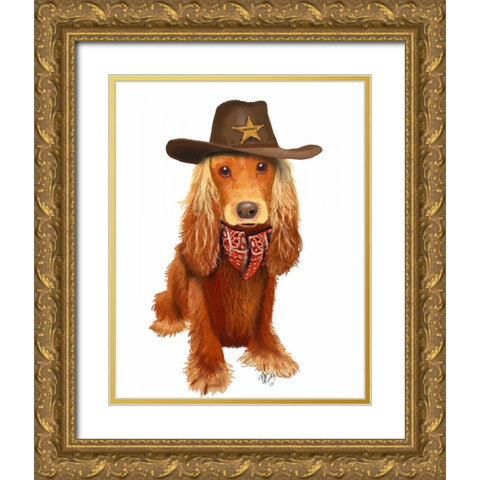 Cocker Spaniel Cowboy Gold Ornate Wood Framed Art Print with Double Matting by Fab Funky