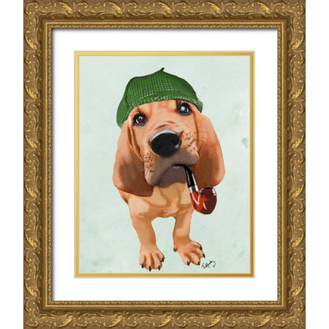 Bloodhound Sherlock Holmes Gold Ornate Wood Framed Art Print with Double Matting by Fab Funky