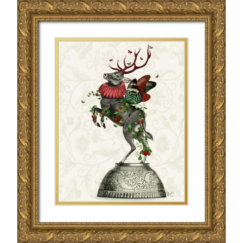 Strawberry Deer Gold Ornate Wood Framed Art Print with Double Matting by Fab Funky