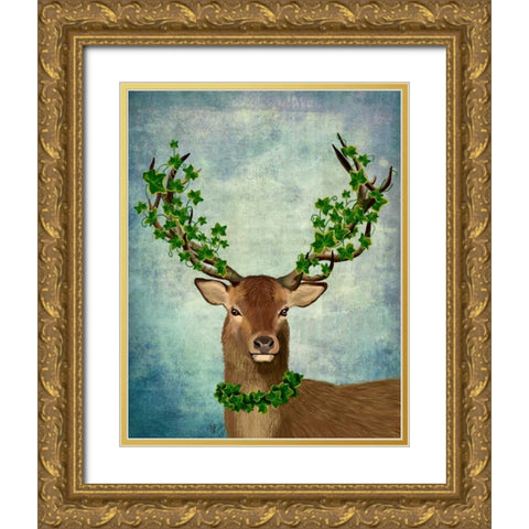 Green King Gold Ornate Wood Framed Art Print with Double Matting by Fab Funky