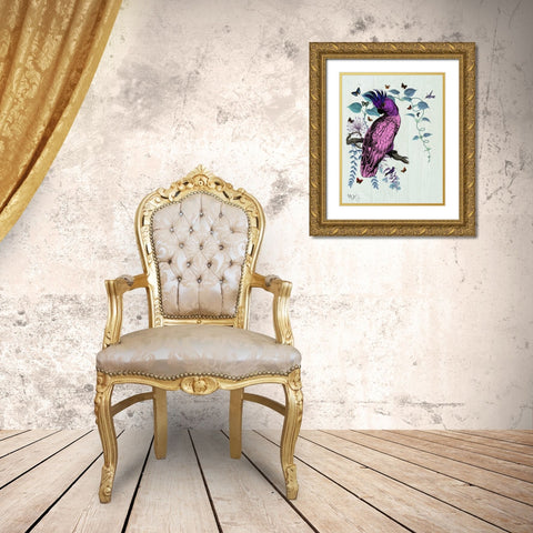 Pink Parrot Gold Ornate Wood Framed Art Print with Double Matting by Fab Funky