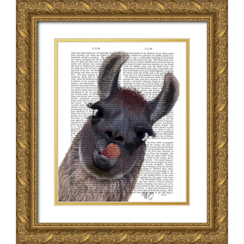 Silly Llama Gold Ornate Wood Framed Art Print with Double Matting by Fab Funky