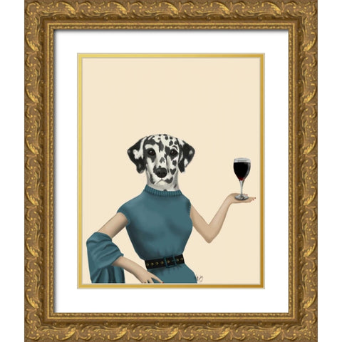 Dalmatian Wine Snob Gold Ornate Wood Framed Art Print with Double Matting by Fab Funky