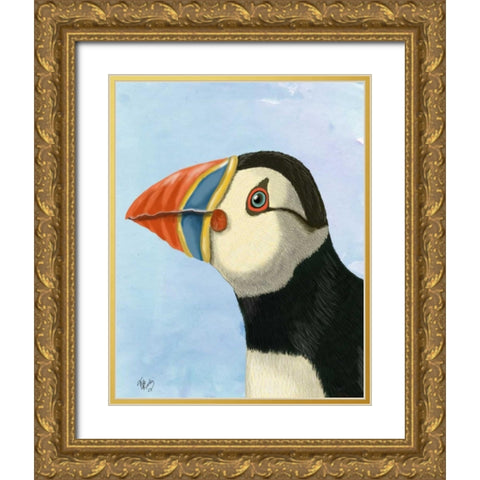 Puffin Portrait Gold Ornate Wood Framed Art Print with Double Matting by Fab Funky