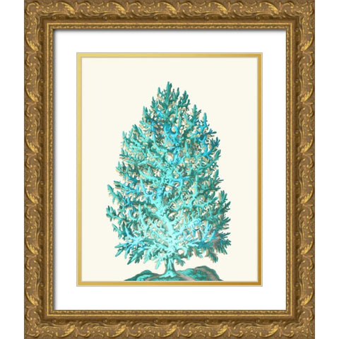 Coral Tree Turquoise on Cream Gold Ornate Wood Framed Art Print with Double Matting by Fab Funky