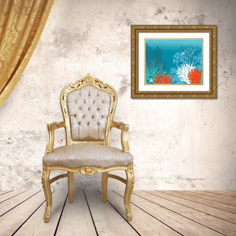 Underwater Coral Gold Ornate Wood Framed Art Print with Double Matting by Fab Funky