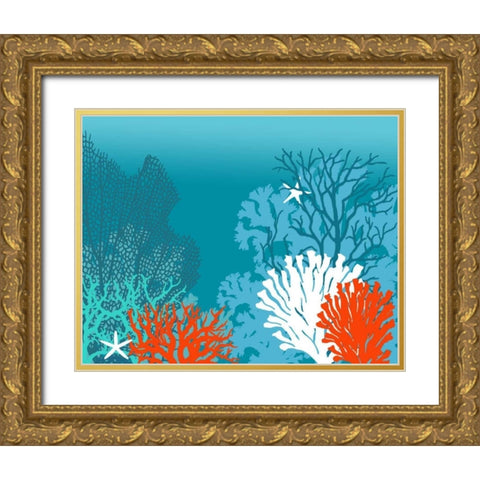 Underwater Coral Gold Ornate Wood Framed Art Print with Double Matting by Fab Funky