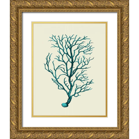 Corals Turquoise On Cream b Gold Ornate Wood Framed Art Print with Double Matting by Fab Funky