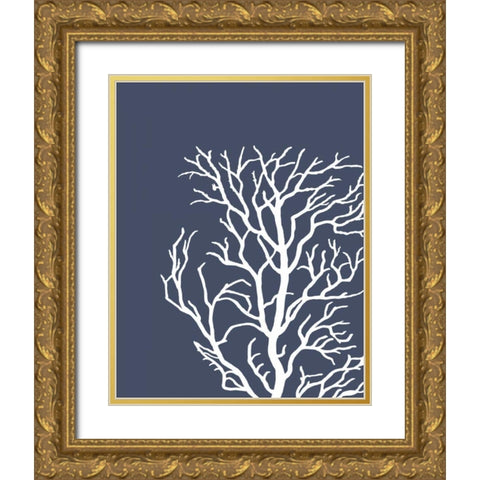 Corals White on Indigo Blue c Gold Ornate Wood Framed Art Print with Double Matting by Fab Funky