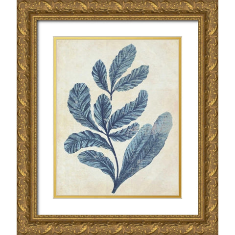 Indigo Blue Seaweed 2 a Gold Ornate Wood Framed Art Print with Double Matting by Fab Funky