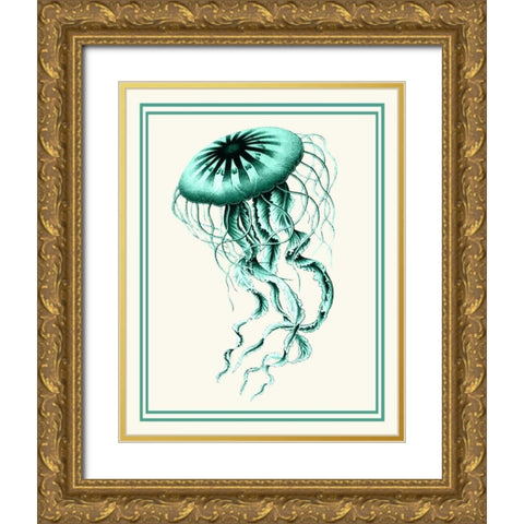 Mixed Nautical Green on Cream c Gold Ornate Wood Framed Art Print with Double Matting by Fab Funky