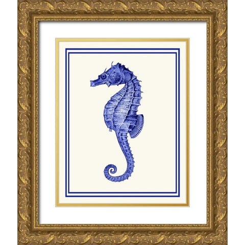Mixed Nautical Blue on Cream e Gold Ornate Wood Framed Art Print with Double Matting by Fab Funky