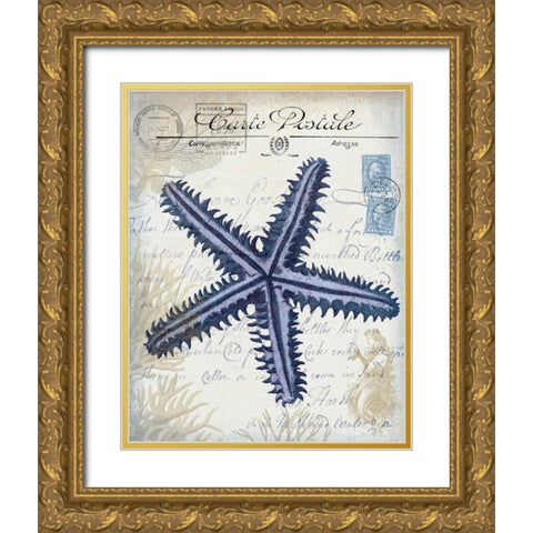 Seaside Postcard Cream a Gold Ornate Wood Framed Art Print with Double Matting by Fab Funky