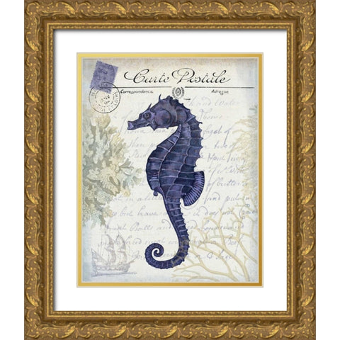 Seaside Postcard Cream b Gold Ornate Wood Framed Art Print with Double Matting by Fab Funky