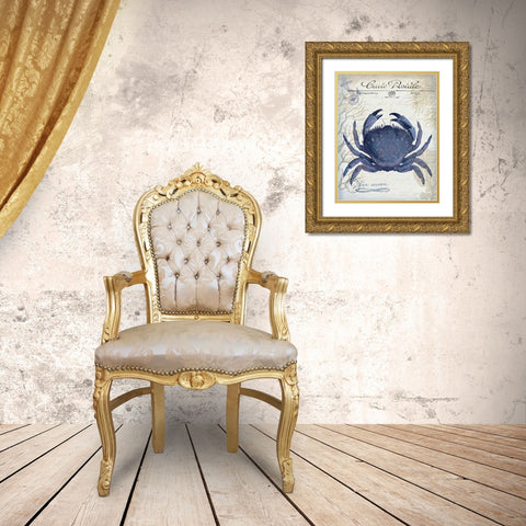 Seaside Postcard Cream e Gold Ornate Wood Framed Art Print with Double Matting by Fab Funky