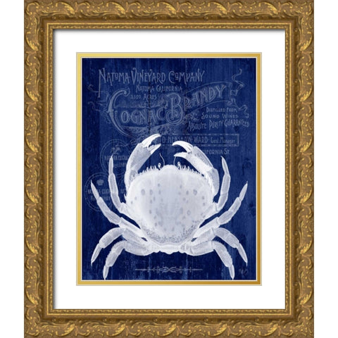 Crab Prohibition Crab On Blue Gold Ornate Wood Framed Art Print with Double Matting by Fab Funky