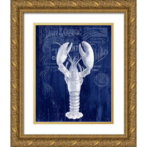 Lobster Prohibition Lobster On Blue Gold Ornate Wood Framed Art Print with Double Matting by Fab Funky