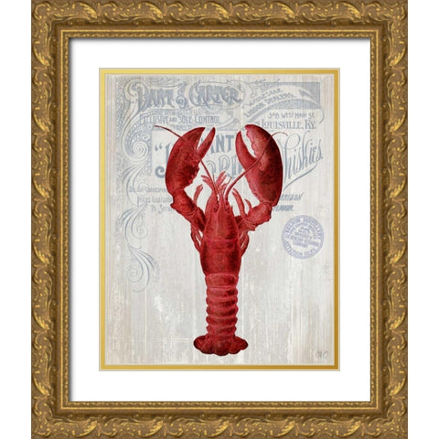 Lobster Prohibition Lobster On White Gold Ornate Wood Framed Art Print with Double Matting by Fab Funky