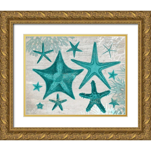 Green Starfish Collection Gold Ornate Wood Framed Art Print with Double Matting by Fab Funky