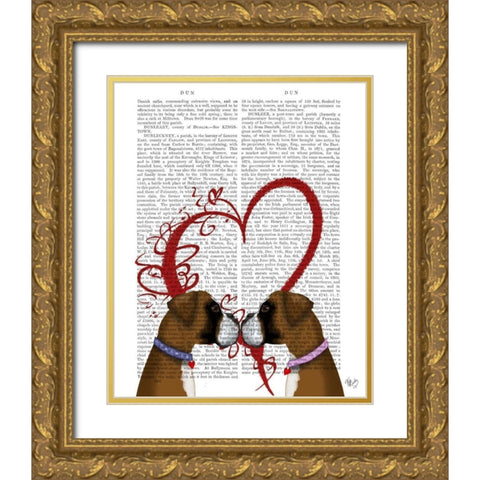 Boxer Love Gold Ornate Wood Framed Art Print with Double Matting by Fab Funky