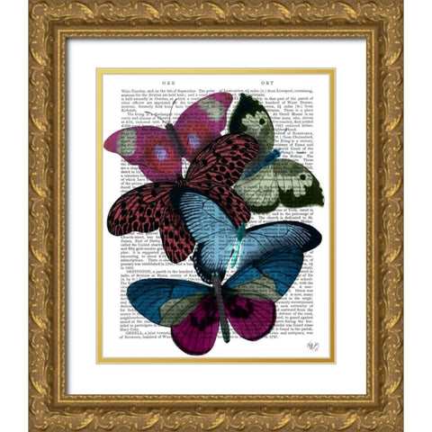 Big Bold Butterflies 1 Gold Ornate Wood Framed Art Print with Double Matting by Fab Funky