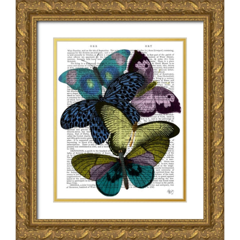 Big Bold Butterflies 2 Gold Ornate Wood Framed Art Print with Double Matting by Fab Funky