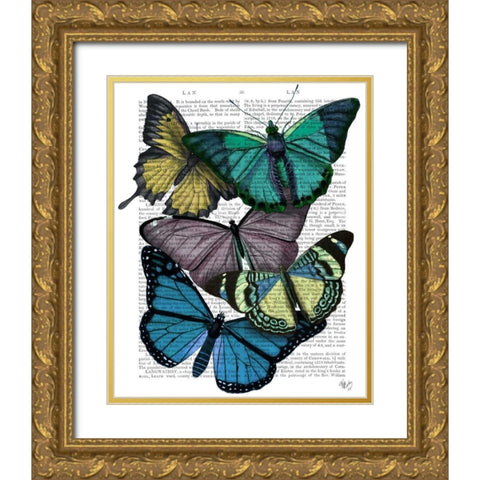 Big Bold Butterflies 4 Gold Ornate Wood Framed Art Print with Double Matting by Fab Funky
