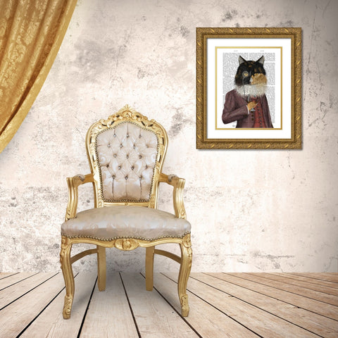 Tortoiseshell Cat and Brandy Glass Gold Ornate Wood Framed Art Print with Double Matting by Fab Funky