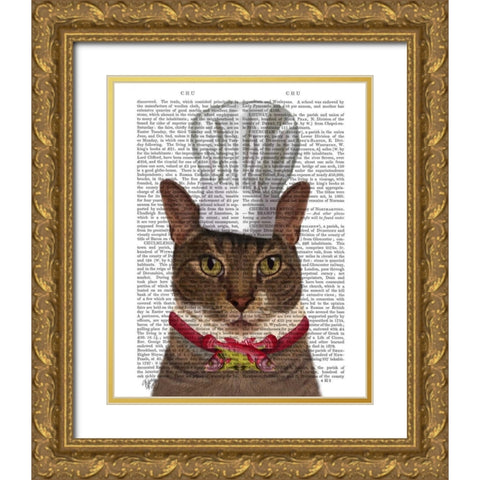 Cat Chef Gold Ornate Wood Framed Art Print with Double Matting by Fab Funky