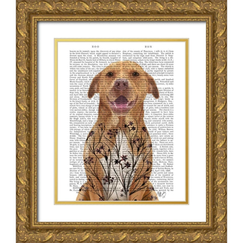 Pit Bull with Floral Tattoo Gold Ornate Wood Framed Art Print with Double Matting by Fab Funky