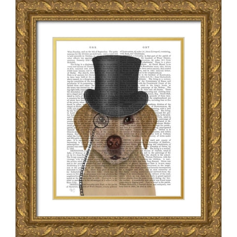 Yellow Labrador, Formal Hound and Hat Gold Ornate Wood Framed Art Print with Double Matting by Fab Funky