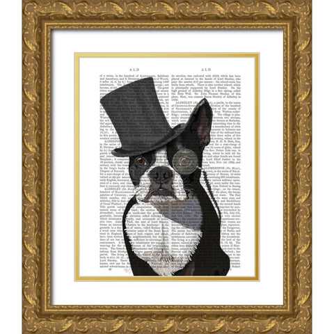 Boston Terrier, Formal Hound and Hat Gold Ornate Wood Framed Art Print with Double Matting by Fab Funky