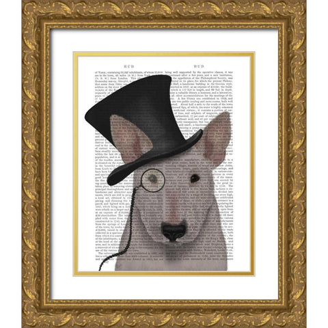 Bull Terrier, Formal Hound and Hat Gold Ornate Wood Framed Art Print with Double Matting by Fab Funky