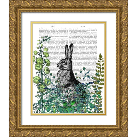 Rabbit in The Garden Gold Ornate Wood Framed Art Print with Double Matting by Fab Funky