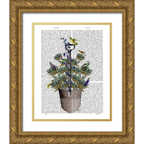Garden Spade and Birds Gold Ornate Wood Framed Art Print with Double Matting by Fab Funky