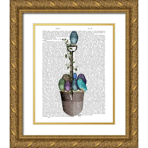 Garden Spade and Owls Gold Ornate Wood Framed Art Print with Double Matting by Fab Funky