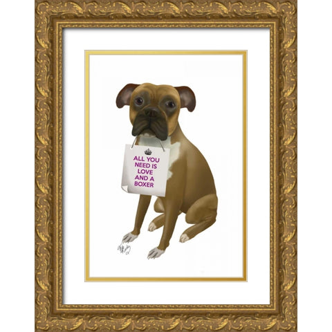 Love and Boxer Gold Ornate Wood Framed Art Print with Double Matting by Fab Funky