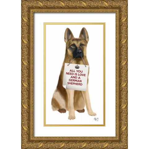 Love and German Shepherd Gold Ornate Wood Framed Art Print with Double Matting by Fab Funky