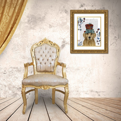 Golden Retriever Milliners Dog Gold Ornate Wood Framed Art Print with Double Matting by Fab Funky