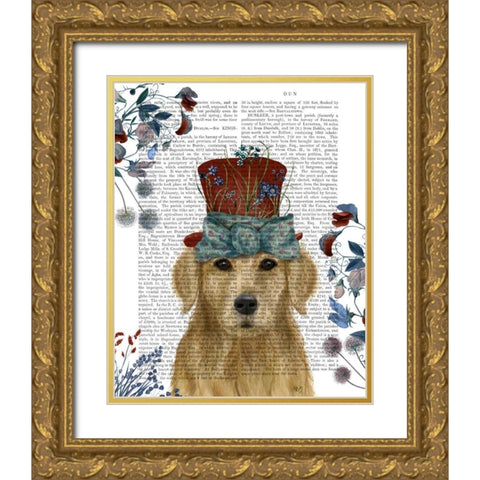 Golden Retriever Milliners Dog Gold Ornate Wood Framed Art Print with Double Matting by Fab Funky