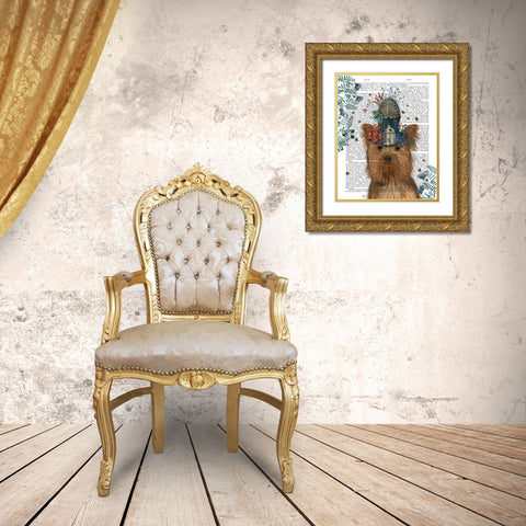 Yorkshire Terrier Milliners Dog Gold Ornate Wood Framed Art Print with Double Matting by Fab Funky